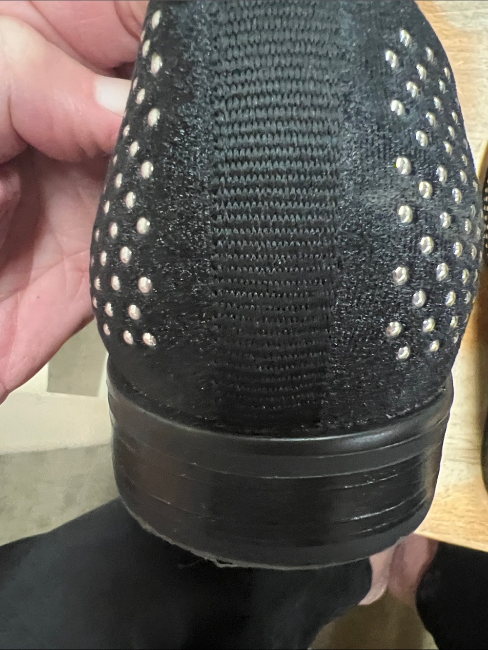 Stacy Adams Black Velvet Studded Slip-On Loafers - Picture 8 of 11